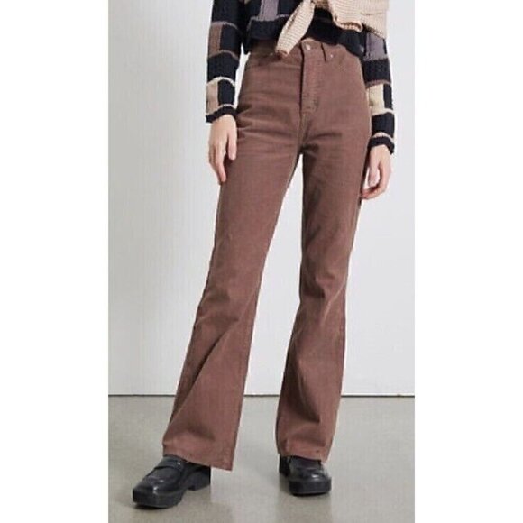 Women's 24 Brown Corduroy High Rise Bootcut Button Y2K - Picture 1 of 8